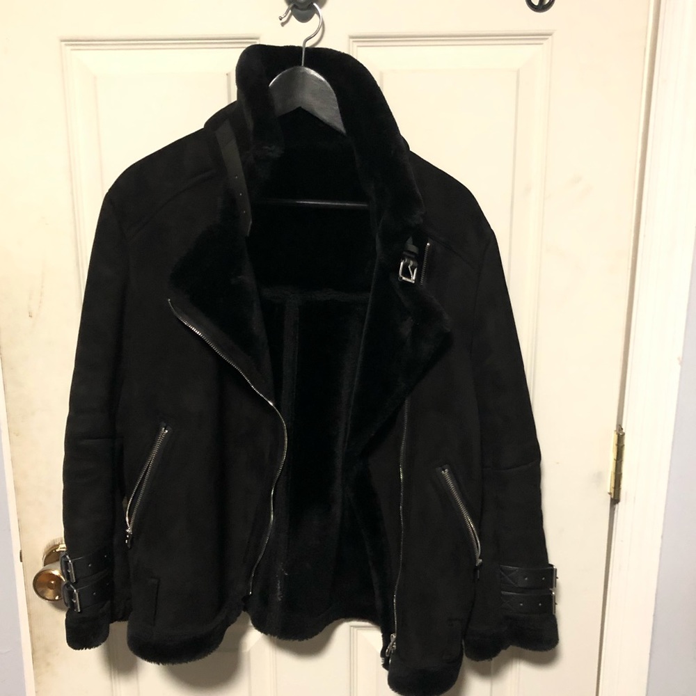 Black Fur-lined Faux-suede Jacket